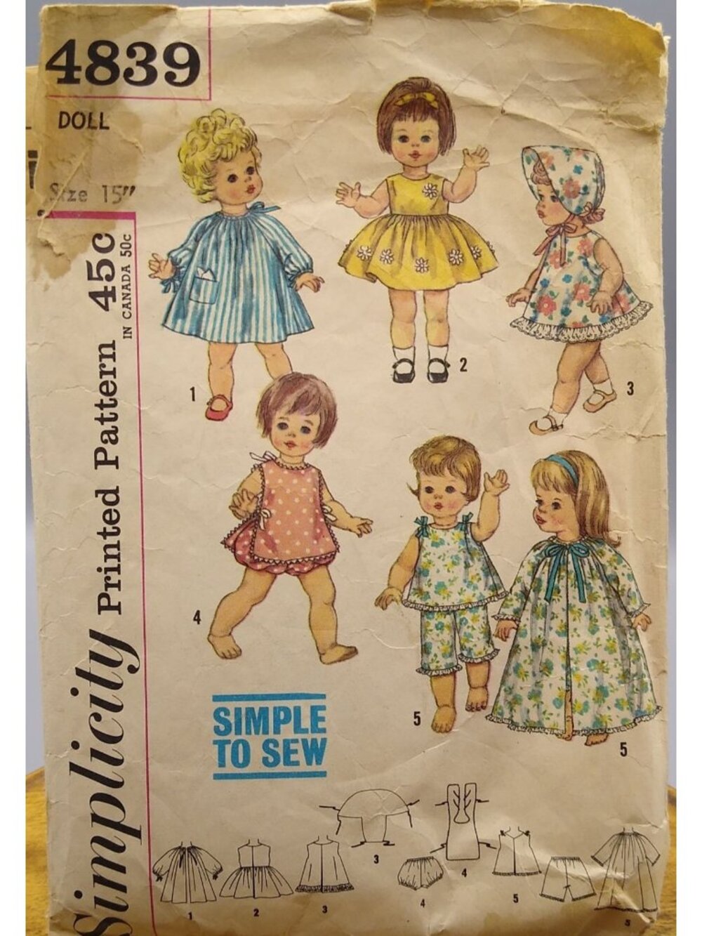 Vintage Craft Sewing PATTERN Simplicity 4839 Simple to Sew, Doll Clothes for 15i